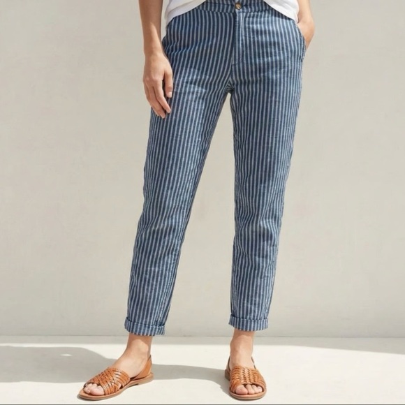 Marine Layer Pants - Marine Layer Allison Ankle Pant Stripe Trouser Euro Coastal Blue Size Medium